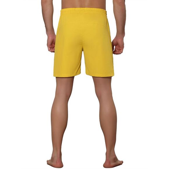 Men's Solid Color Elastic Waistband Lightweight Swimwear Shorts Yellow - Picture 3 of 6